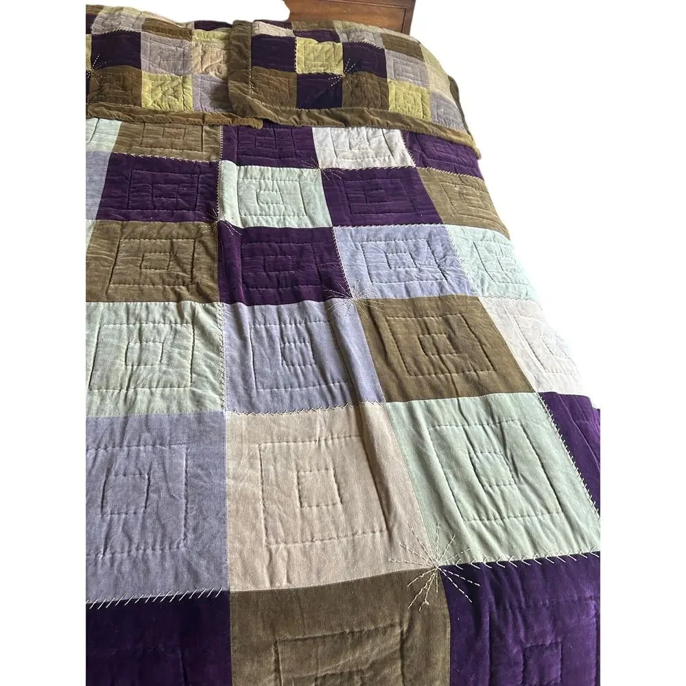 Vintage pottery barn velvet patchwork comforter sham set Cal King